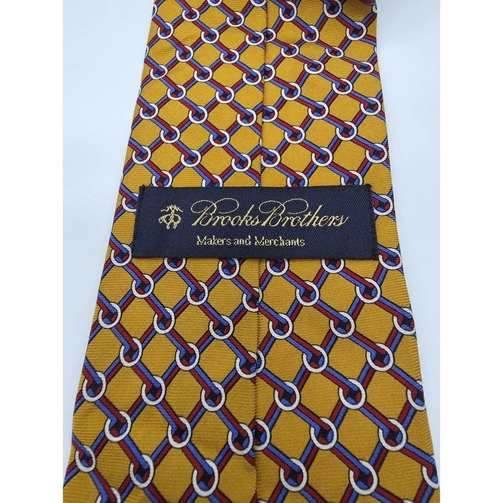 VTG Brooks Brothers Makers Mustard Blue Red Geometric Tie 57